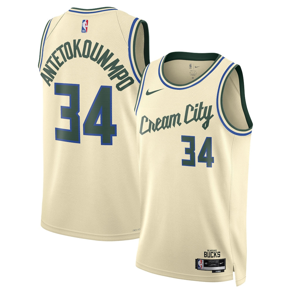 Milwaukee Bucks 2025-26 City Edition Swingman Jersey Cream Giannis Antetokounmpo Unisex | Stitched Jersey RTJS 11875