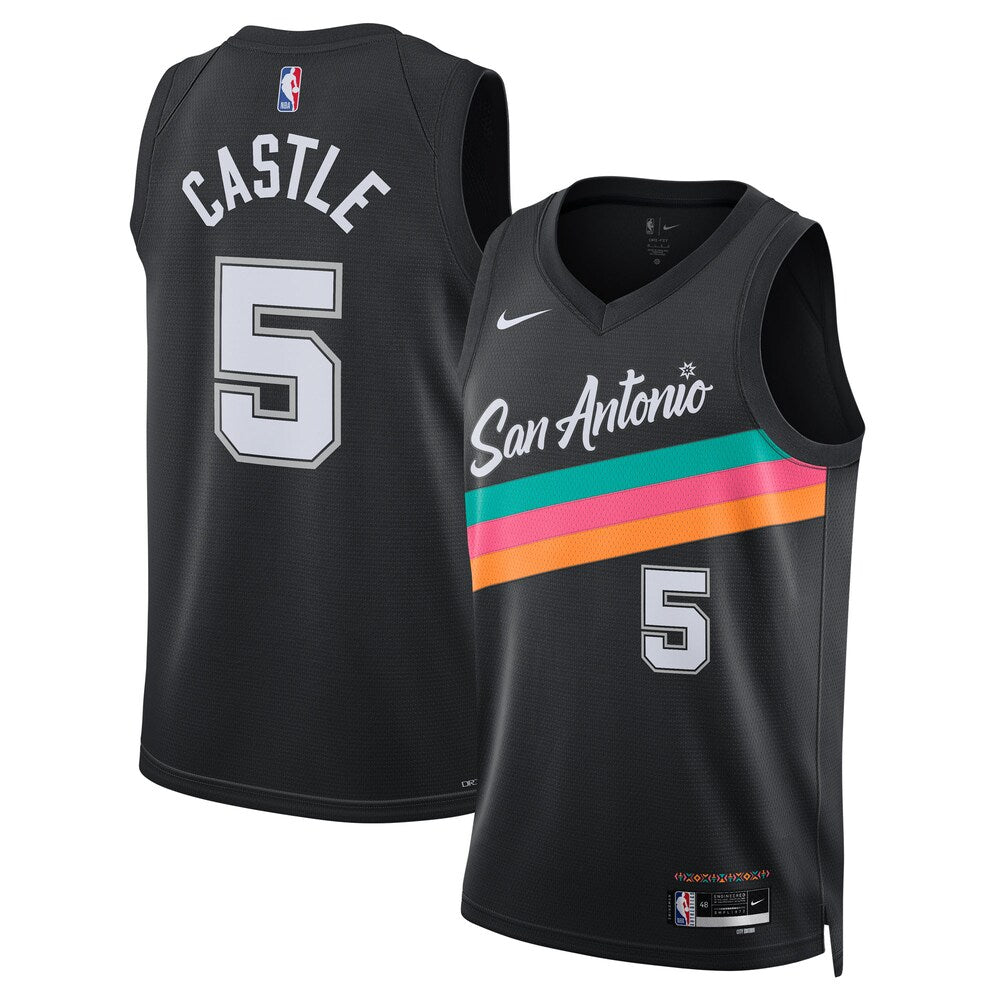 San Antonio Spurs 2025-26 City Edition Swingman Jersey Black Stephon Castle Unisex | Stitched Jersey RTJS 11872