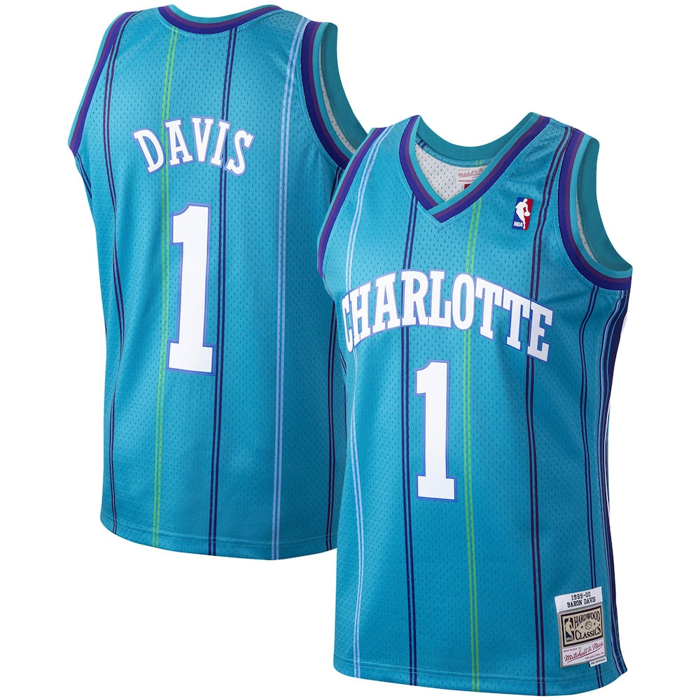 Baron Davis Teal Charlotte Hornets Hardwood Classics 1999 00 Swingman Jersey | Stitched Jersey RTJS 11849