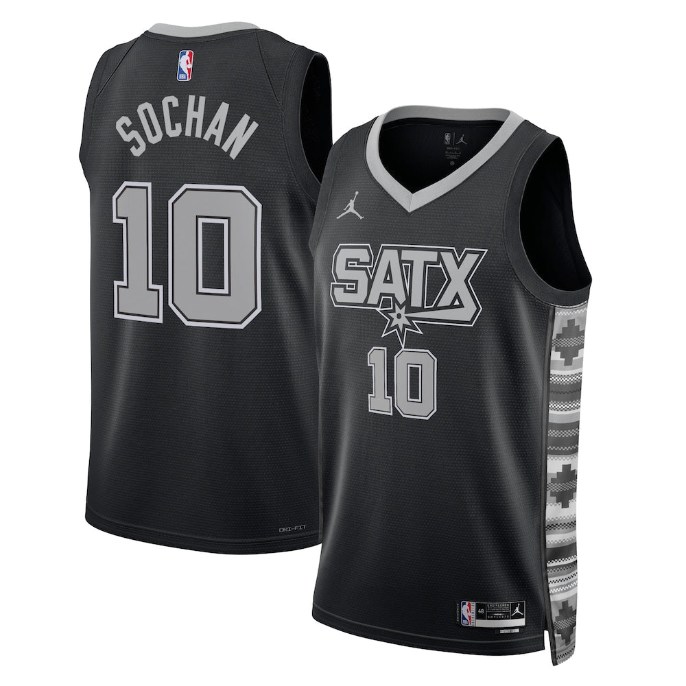 San Antonio Spurs Jordan Statement Edition Swingman Jersey Black Jeremy Sochan Unisex | Stitched Jersey RTJS 11847