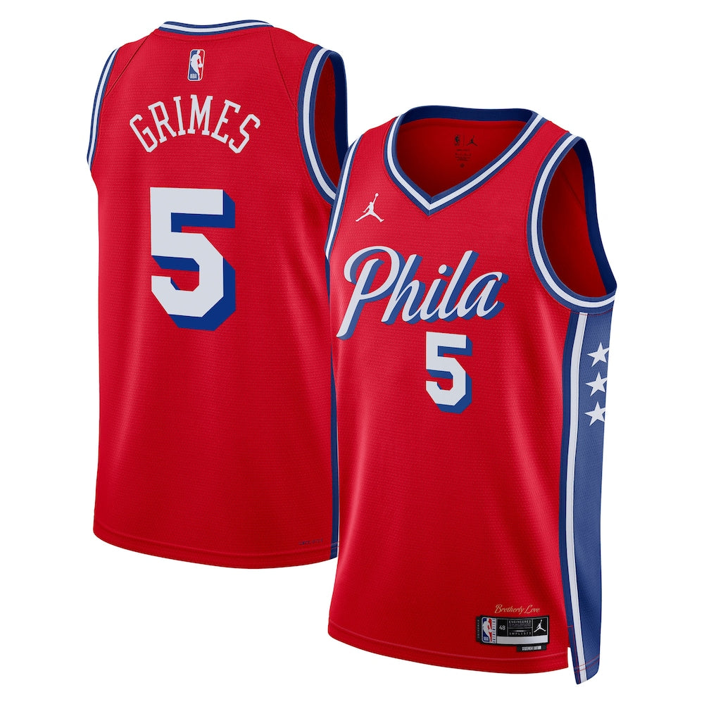 Philadelphia 76Ers Jordan Brand Statement Edition Swingman Jersey Red Quentin Grimes Unisex | Stitched Jersey RTJS 11771