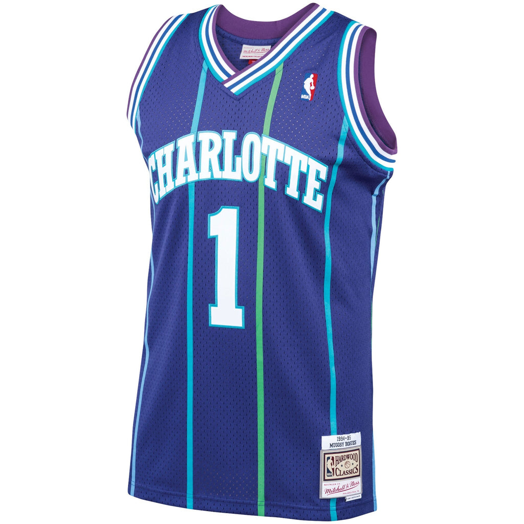 Men’s Muggsy Bogues Charlotte Hornets 1994-95 Purple Swingman Replica Jersey By Mitchell & Ness
