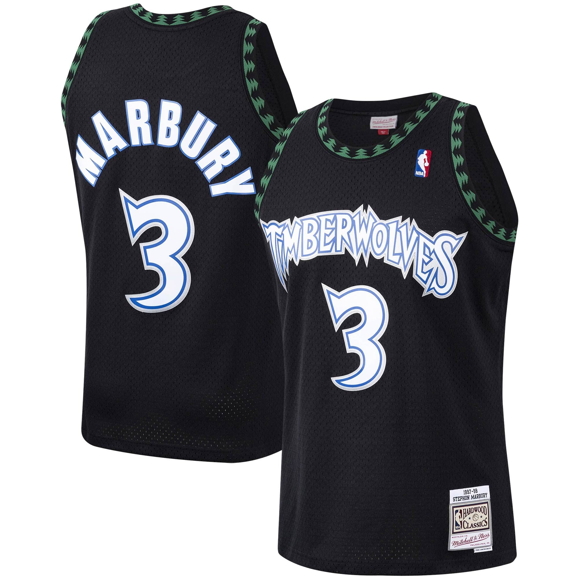 Men's Minnesota Timberwolves Stephon Marbury Mitchell & Ness Black Hardwood Classics Swingman Jersey